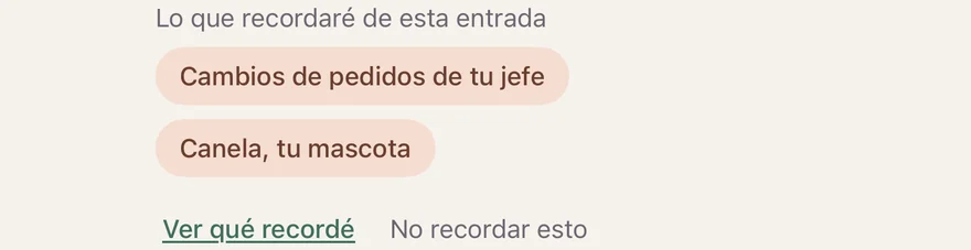“Lo que recordaré de esta entrada”, al terminar, y debajo, “Ver qué recordé” y “No recordar esto”